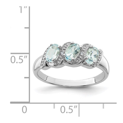 Sterling Silver Rhodium Aquamarine & Diamond Ring Size 8