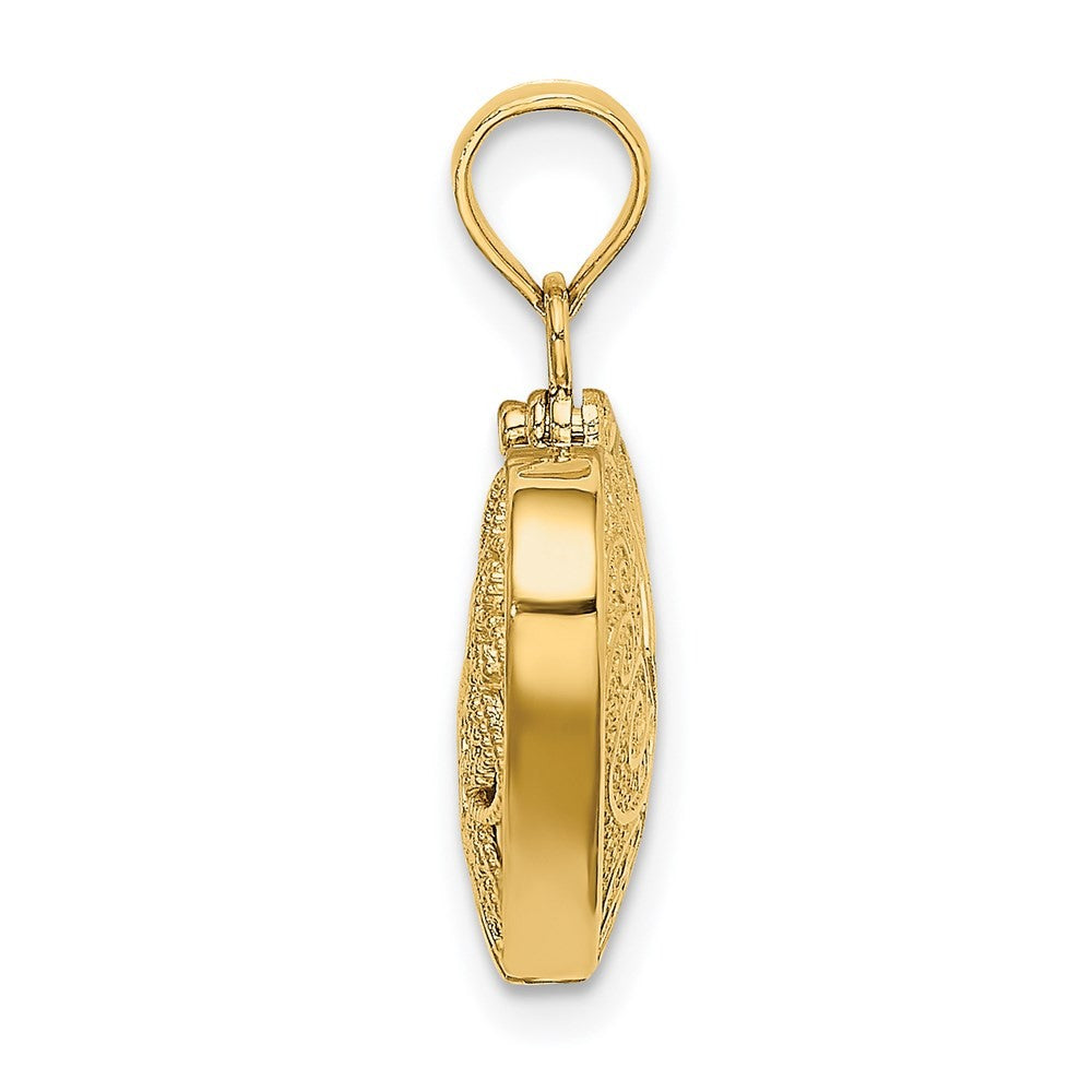 14k Yellow Gold Red Enameled 3-D Reversible Filigree Heart That Opens Charm