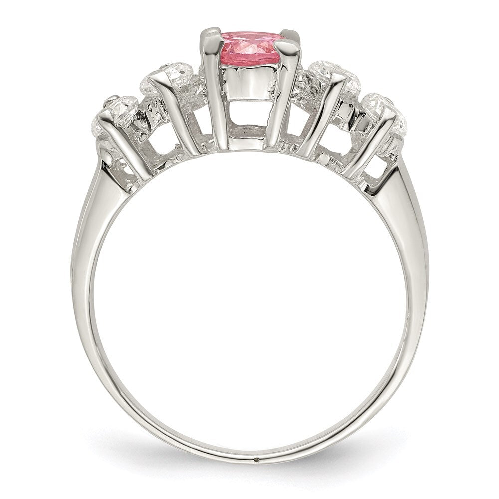 Sterling Silver Pink Round Cubic Zirconia w/Side Stones Ring Size 7