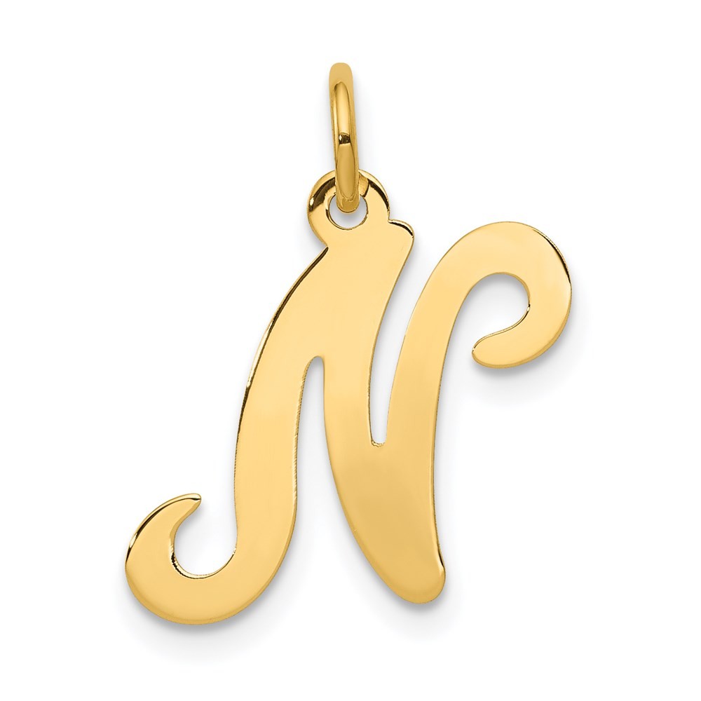 14k Yellow Gold Script Letter N Initial Charm Pendant