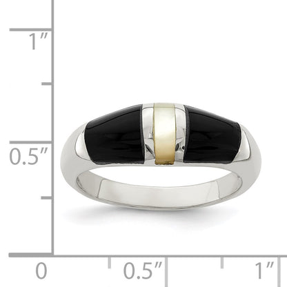 Sterling Silver Onyx & Mother of Pearl Ring Size 7