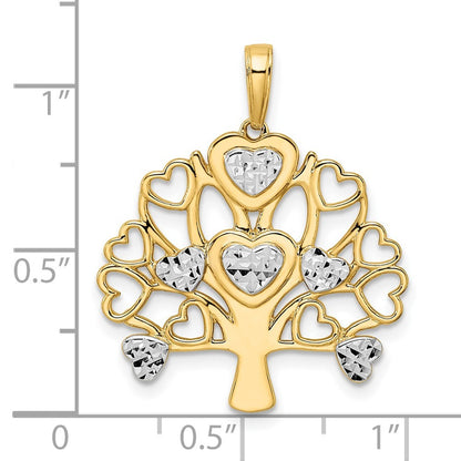 14k Yellow Gold and White Rhodium Diamond-cut Heart Tree of Life Pendant
