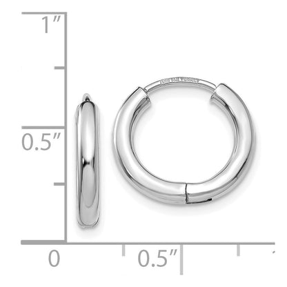 14K White Gold Polished Hollow Hinged Hoop Earrings Gift for Women