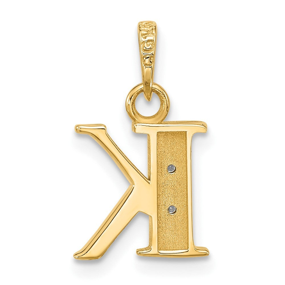 14k Yellow Gold with Rhodium Diamond Letter K Initial Pendant
