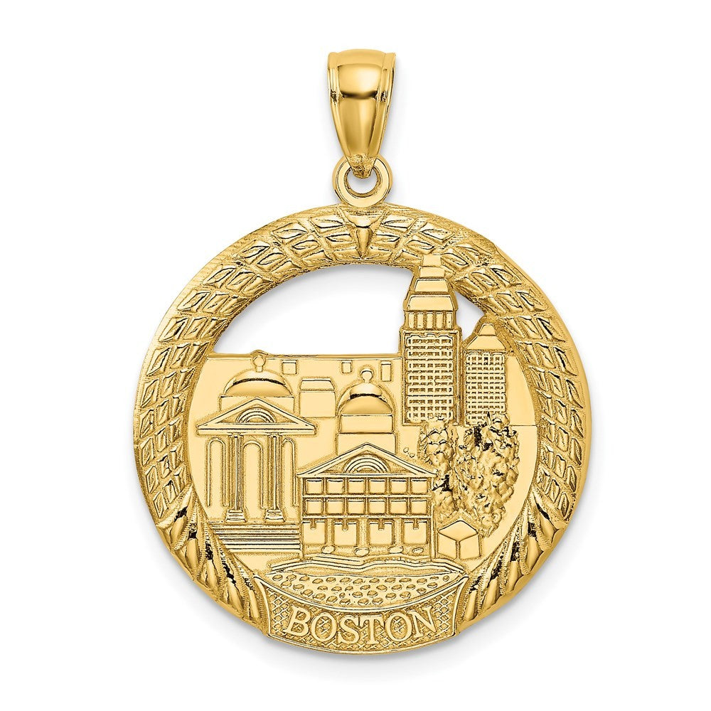 14k Yellow Gold BOSTON Town Scene Round Charm Pendant