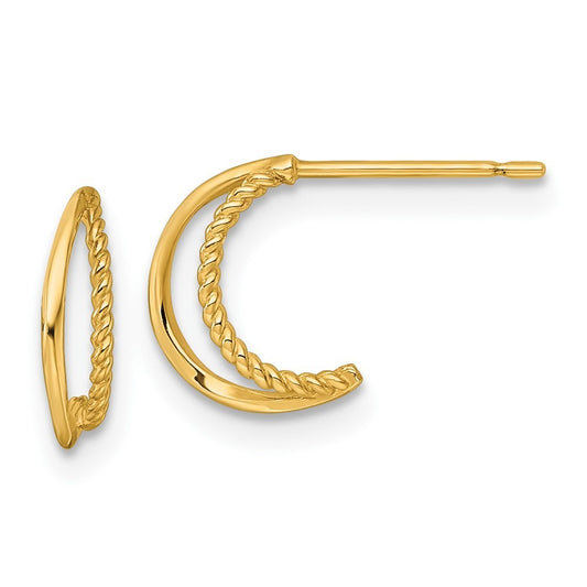 14k Yellow Gold Polished and Twisted Double C-Hoop Earrings