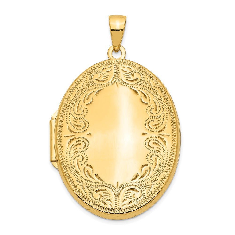 14k Yellow Gold Polished Scroll Border 31mm Oval Locket
