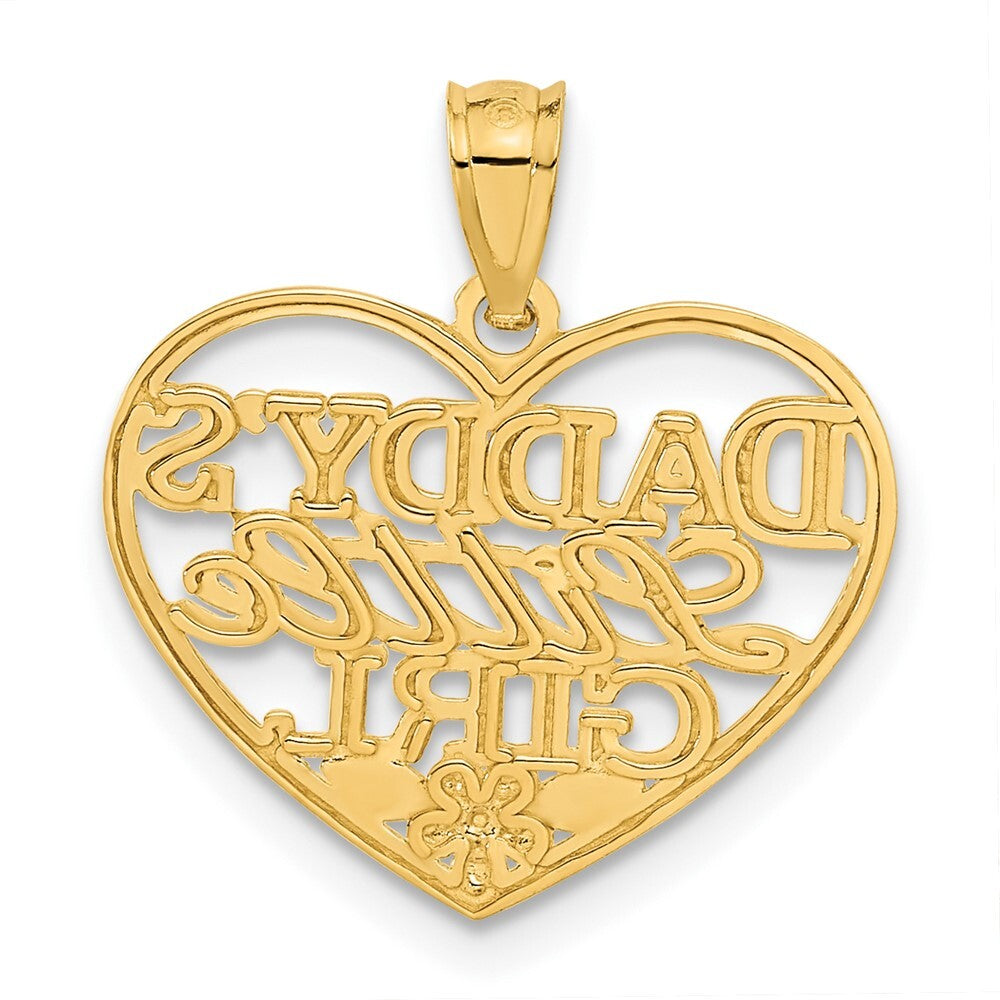 14k Yellow Gold Diamond-cut DADDYS LITTLE GIRL Heart Pendant for Women