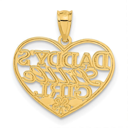 14k Yellow Gold Diamond-cut DADDYS LITTLE GIRL Heart Pendant for Women