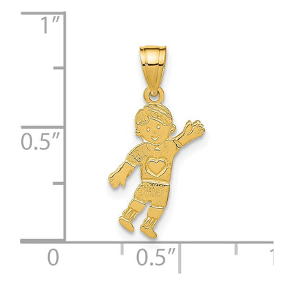 14k Yellow Gold Boy Waving with Heart on Pocket Charm Pendant for Women