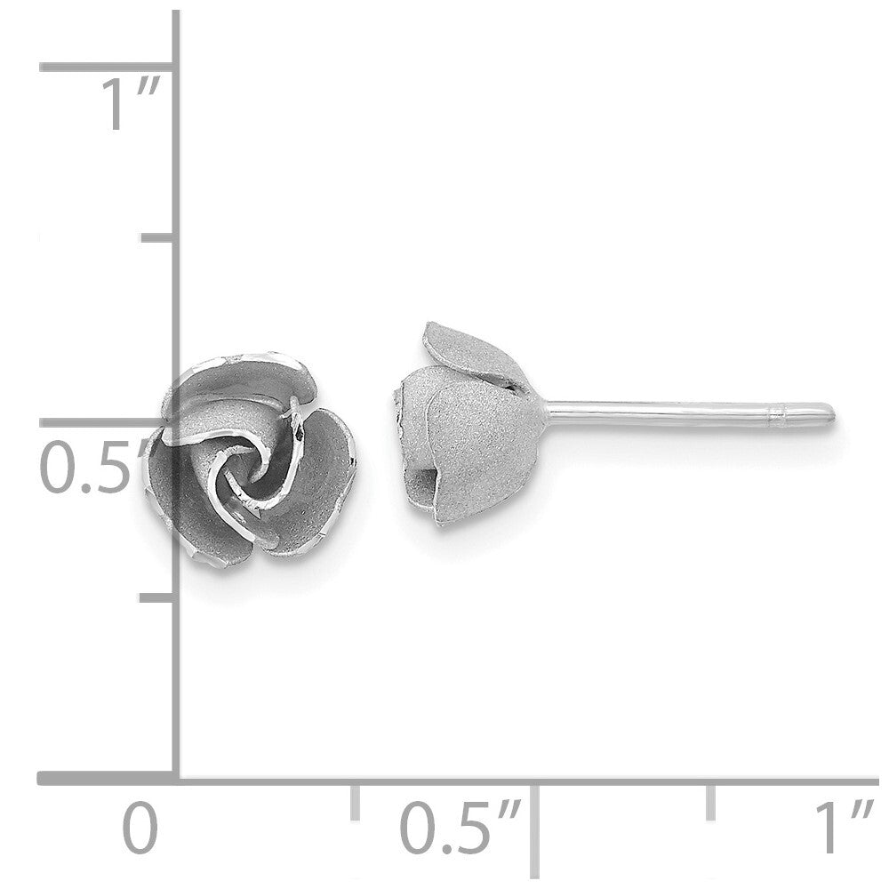 14k Yellow Gold & Rhodium Satin Finish Diamond-Cut Rose Stud Earrings