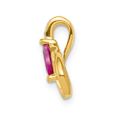 14k Yellow Gold Diamond and .28 Ruby Teardrop Chain Slide Pendant for Women