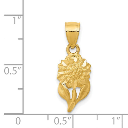 14k Yellow Gold Satin Diamond-cut Sunflower Pendant for Women
