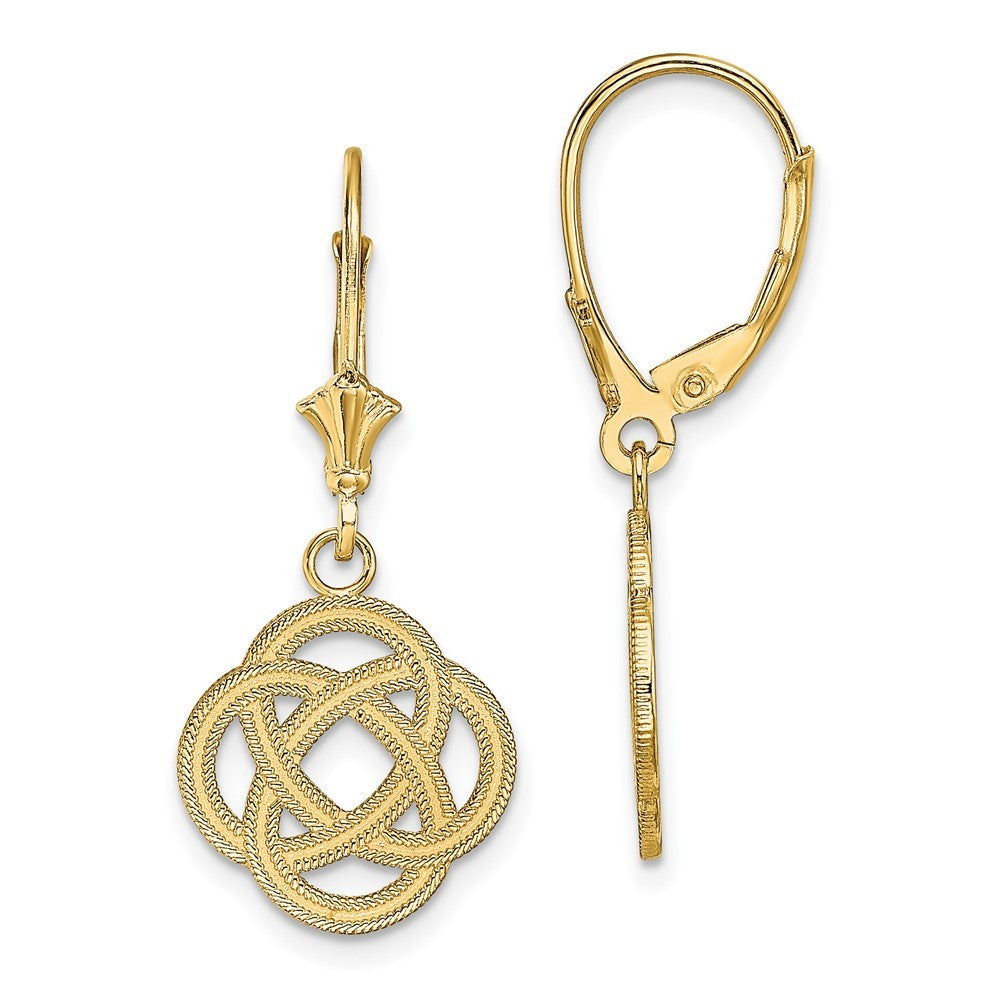 14k Yellow Gold Small Celtic Eternity Knot Circle Drop Dangle Earrings