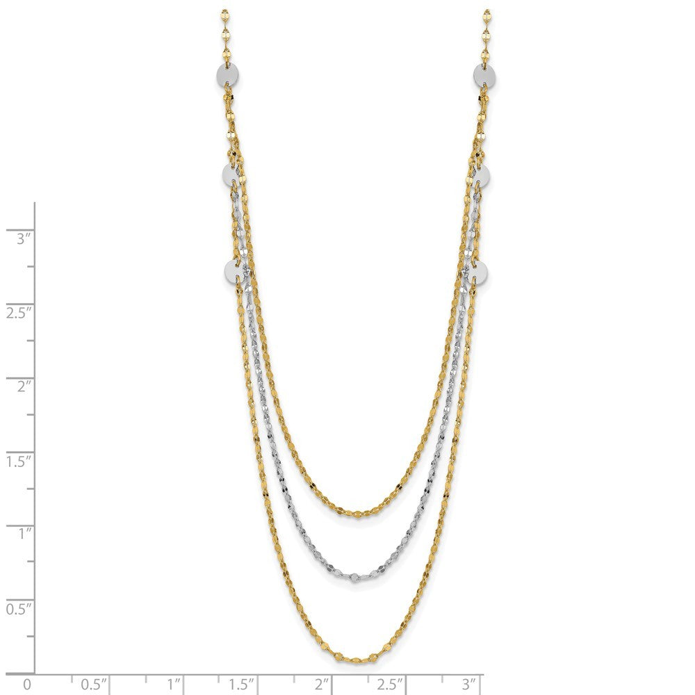 14k Two-tone Gold Triple Layer Polished Circles Fancy Necklace
