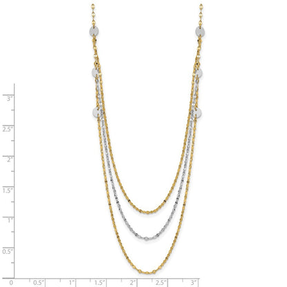 14k Two-tone Gold Triple Layer Polished Circles Fancy Necklace