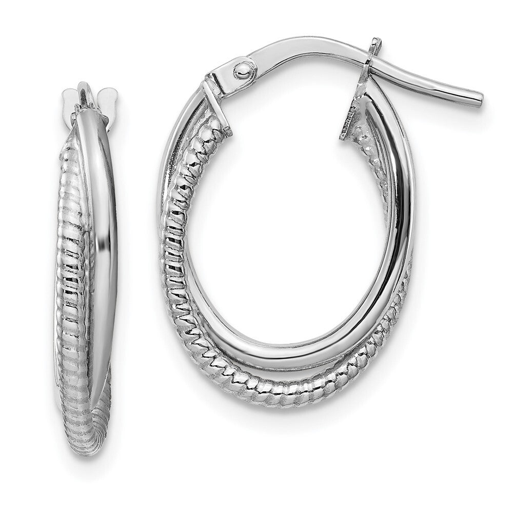 14k White Gold Polished and Textured Double Oval Hoops Gift for Women