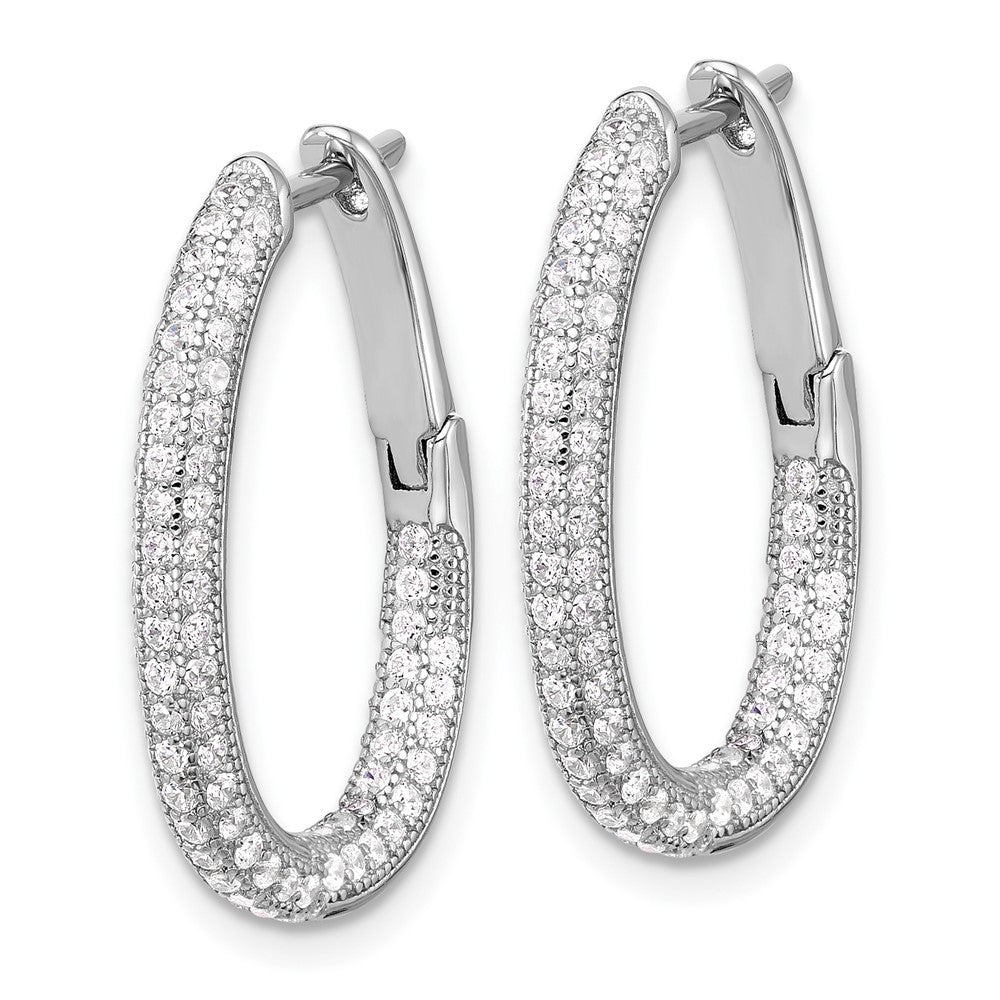 Sterling Silver Rhodium-plated CZ In/Out Hinged Hoop Earrings