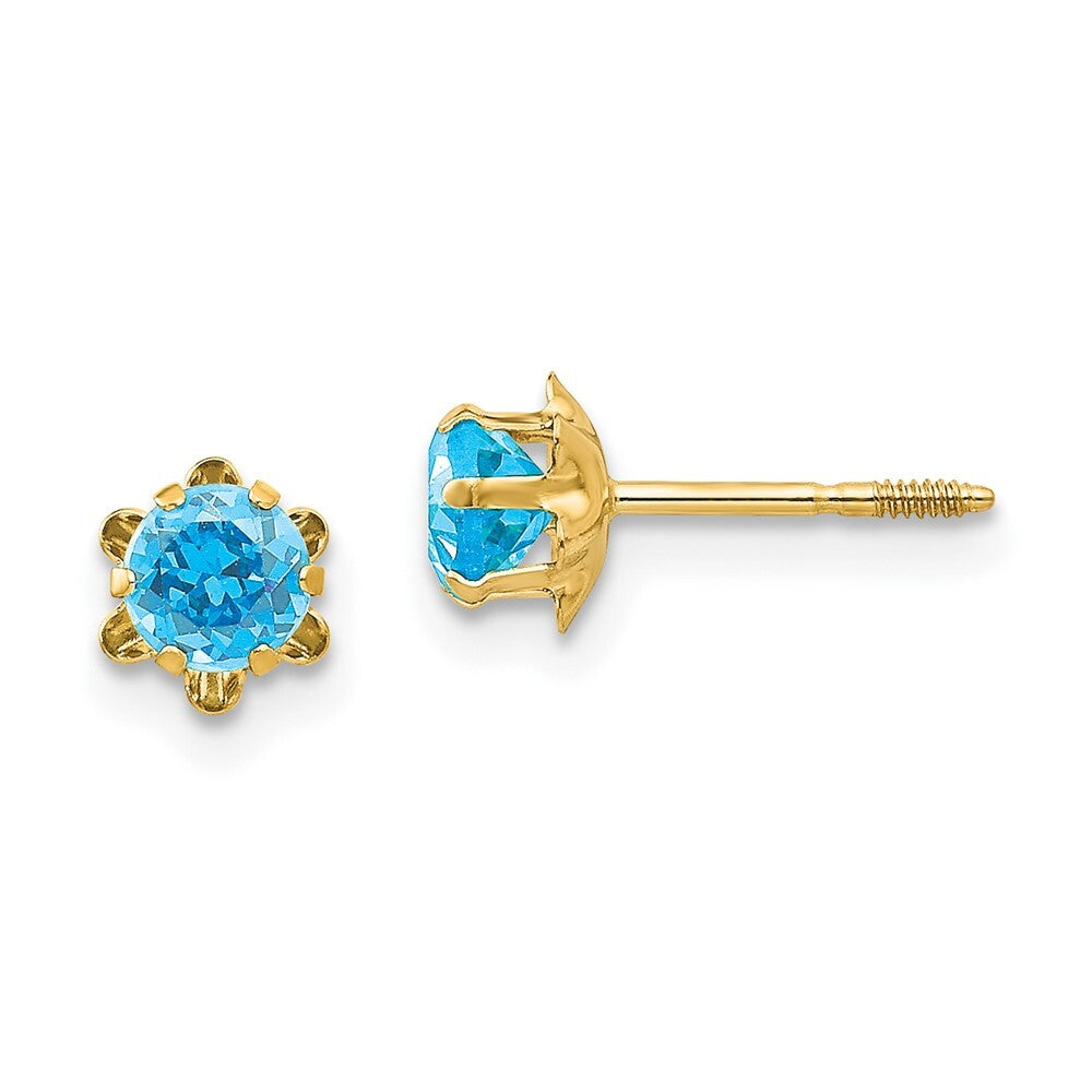 14k Yellow Gold 4mm Cubic Zirconia Birthstone (Dec) Screwback Stud Earrings