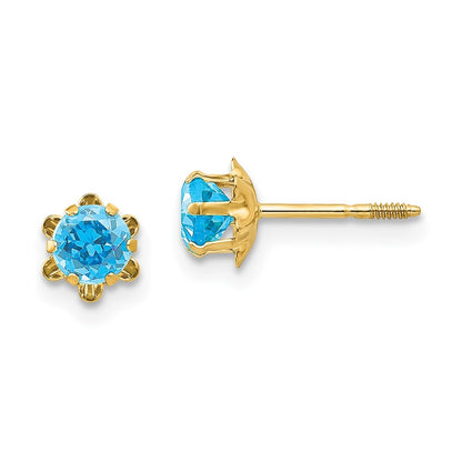 14k Yellow Gold 4mm Cubic Zirconia Birthstone (Dec) Screwback Stud Earrings