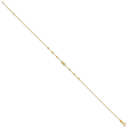14k Yellow Gold Infinity Symbol and Diamond-cut Beads 11" Anklet