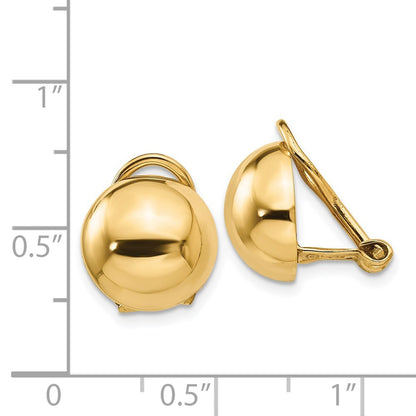 14k Yellow Gold Non-pierced Half Ball Omega Back Stud Earrings