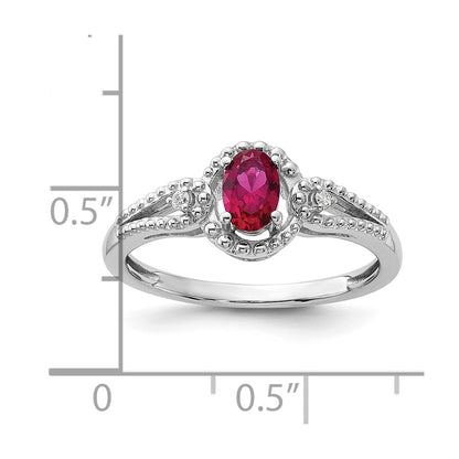 Sterling Silver Rhodium-plated Created Ruby & Diamond Ring