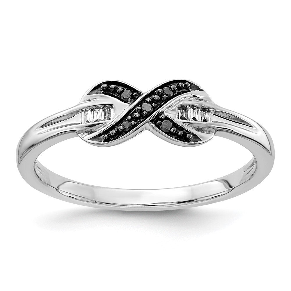 14k White Gold Black and White Diamond X-Ring Size 6