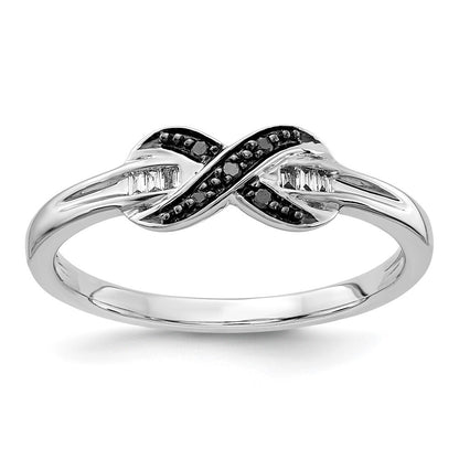 14k White Gold Black and White Diamond X-Ring Size 6