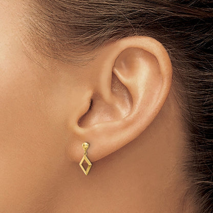 14k Yellow Gold Polished Diamond Shaped Dangle Earrings Gift for Women