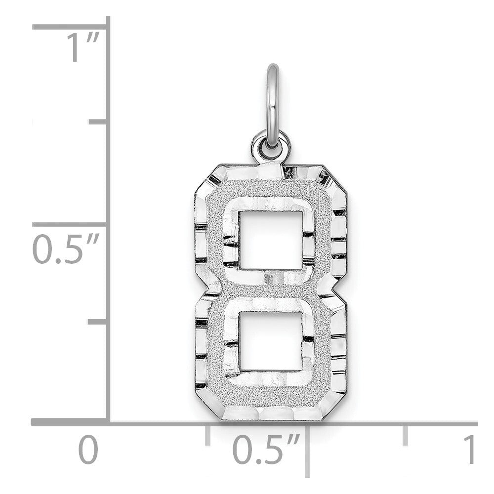 14k White Gold Large Brushed Diamond-cut Number 8 Charm Pendant for Women