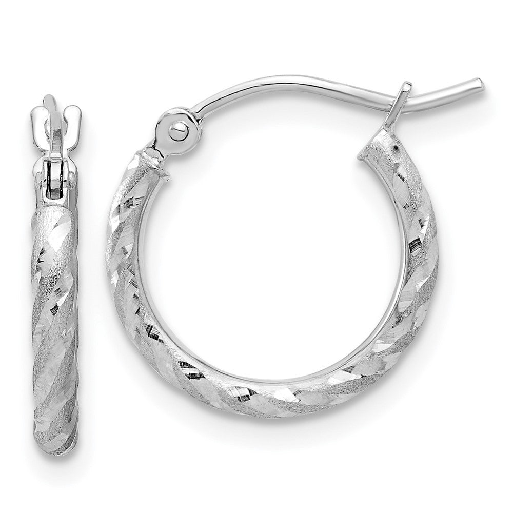 14k White Gold Polished and Satin Diamond-Cut 2.00mm Hoop Earrings