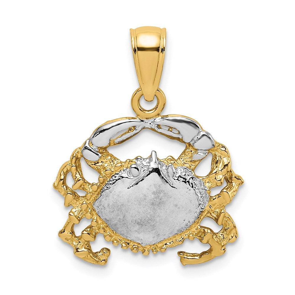 14k Yellow Gold with White Rhodium Polished Crab Charm Pendant for Women