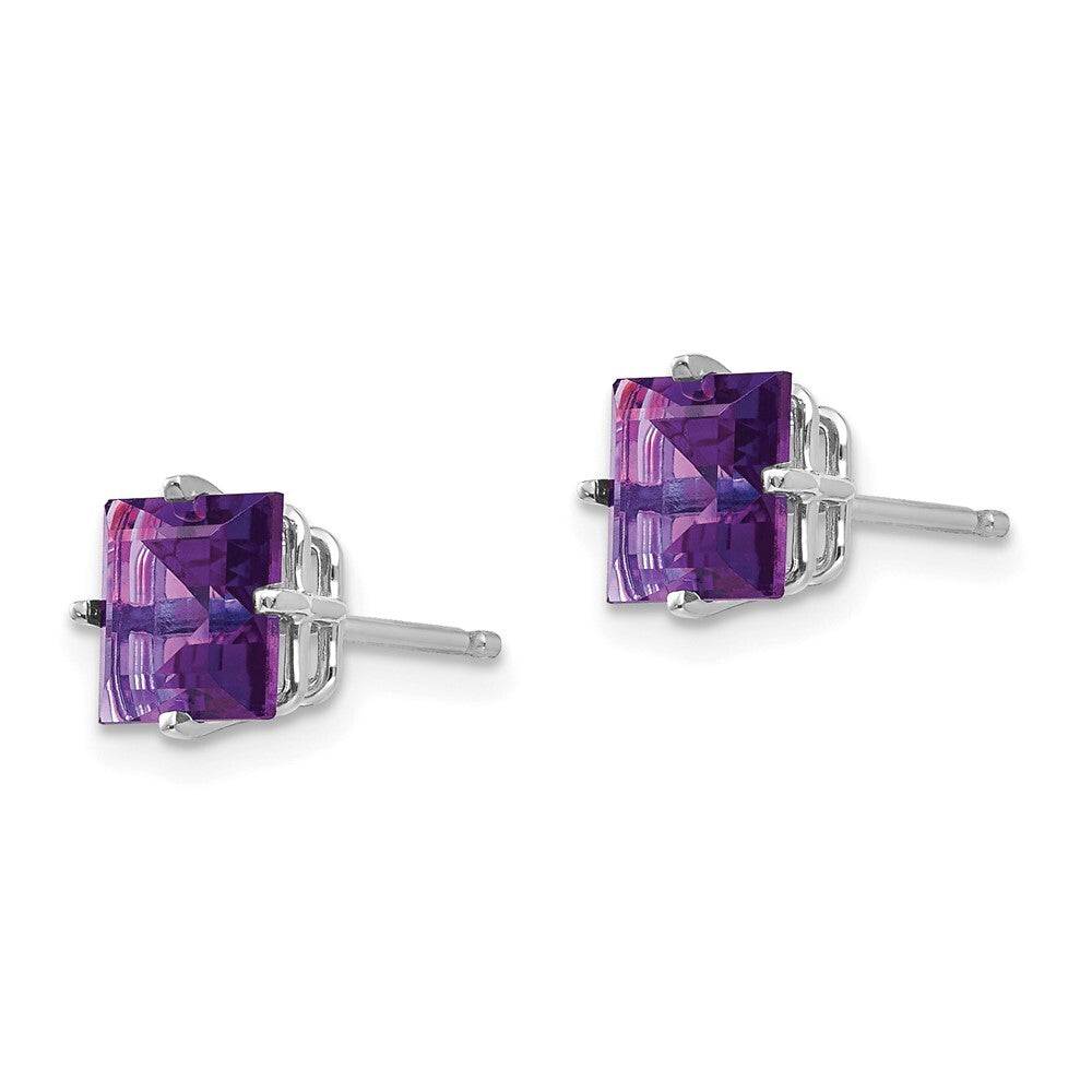 14k White Gold 6mm Princess Cut Amethyst Stud Earrings Gift for Women