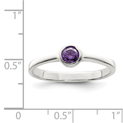 Sterling Silver Purple Round Bezel Cubic Zirconia Ring Size 8