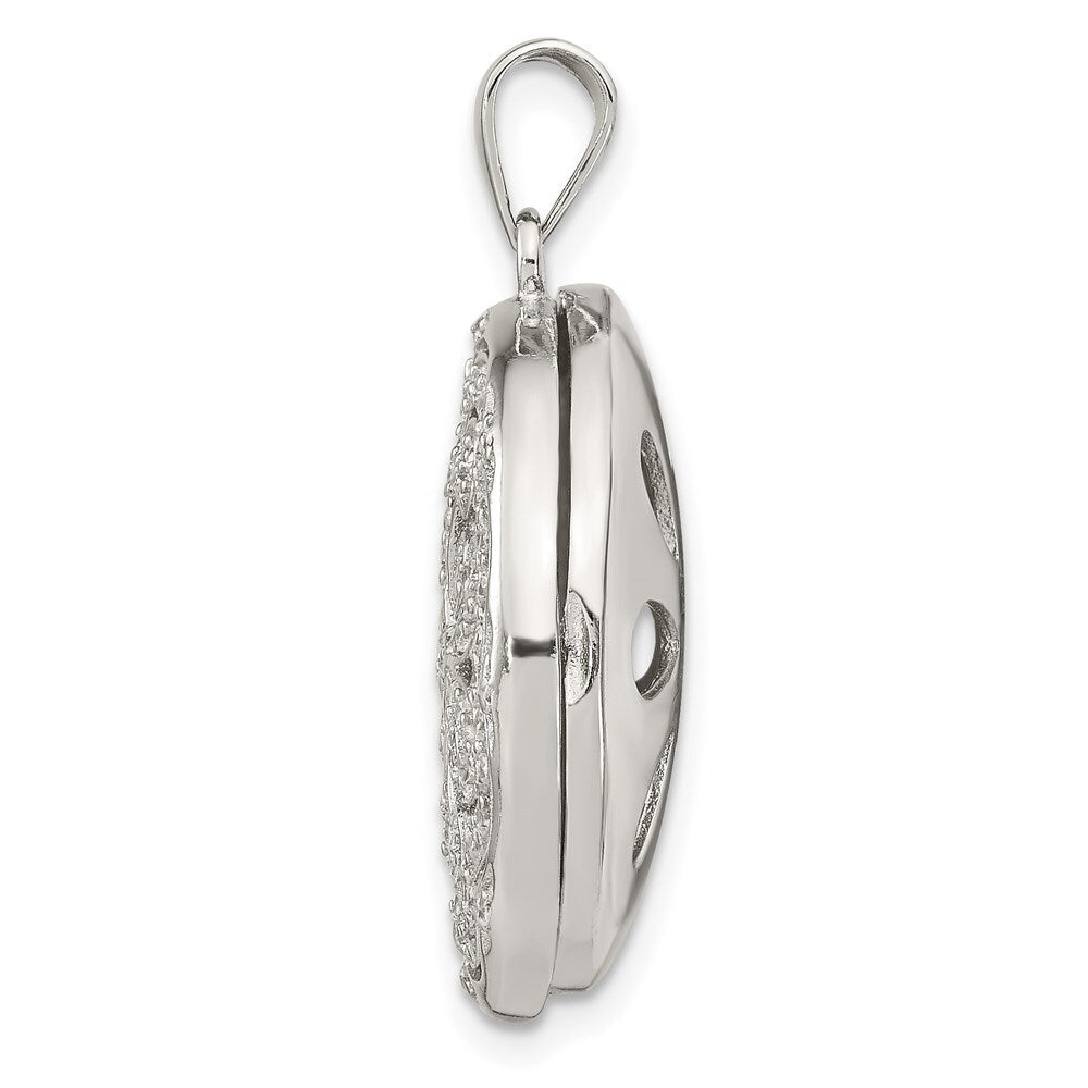 Sterling Silver Rhodium-plated Cubic Zirconia Flower Design 22mm Locket Pendant