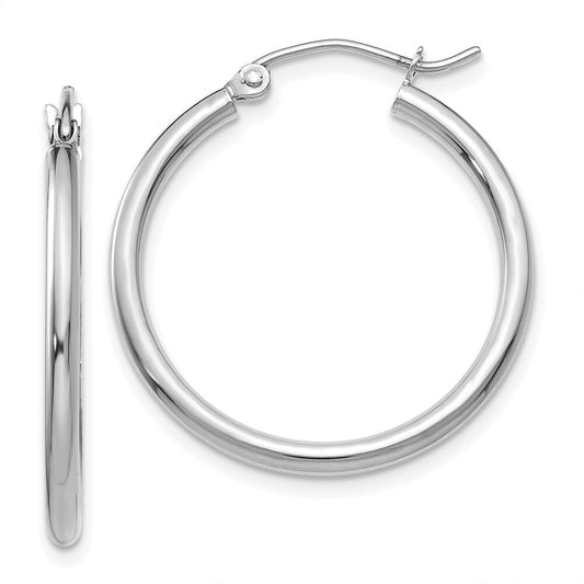 14k White Gold Polished 2x25mm Tube Hoop Earrings Gift for Women