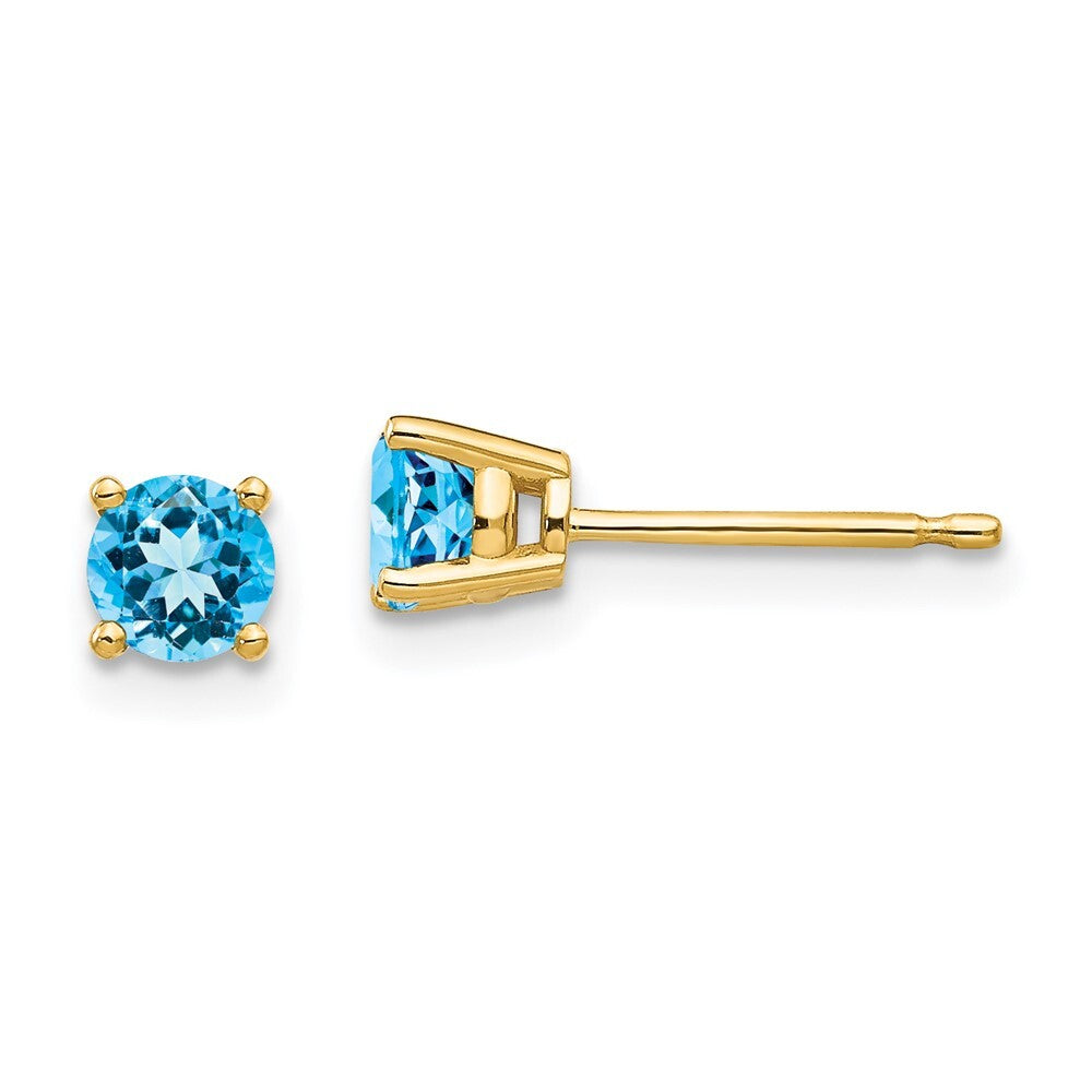 14k Yellow Gold 4mm Blue Topaz Stud Earrings Gift for Women