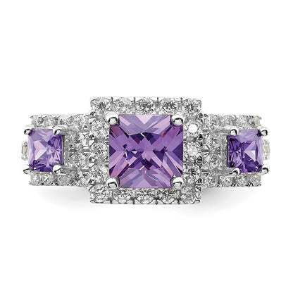 Sterling Silver Rhodium plated Purple Square Cubic Zirconia Ring Size 7