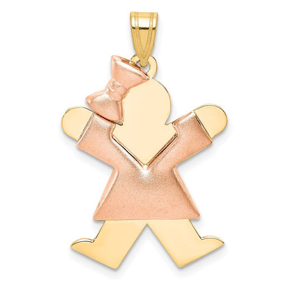 14k Two-Tone Gold Puffed Girl with Bow on Left Engravable Charm