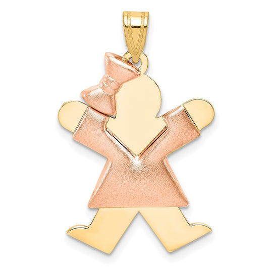 14k Two-Tone Gold Puffed Girl with Bow on Left Engravable Charm