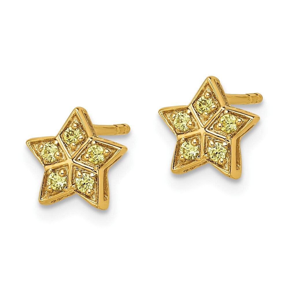 14k Yellow Gold Yellow Sapphire Star Stud Earrings