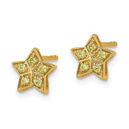 14k Yellow Gold Yellow Sapphire Star Stud Earrings