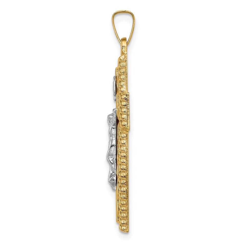 14k Two-tone Gold Hollow Polished Rope Edge Latin Crucifix Pendant