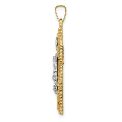 14k Two-tone Gold Hollow Polished Rope Edge Latin Crucifix Pendant