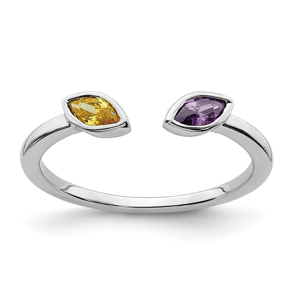 14k White Gold Marquise Amethyst and Citrine Ring Size 7