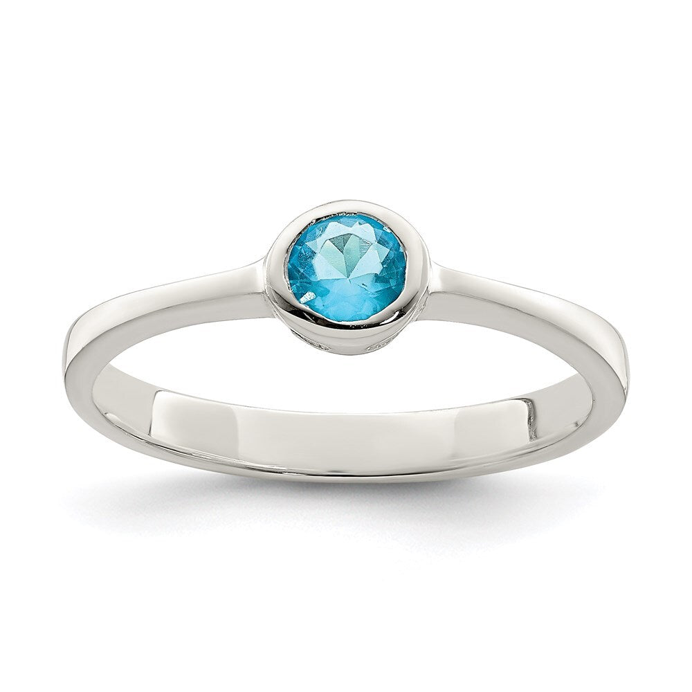 Sterling Silver Light Blue Round Bezel Cubic Zirconia Ring Size 8