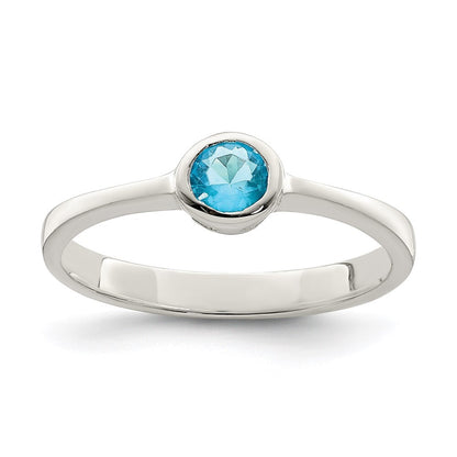 Sterling Silver Light Blue Round Bezel Cubic Zirconia Ring Size 8