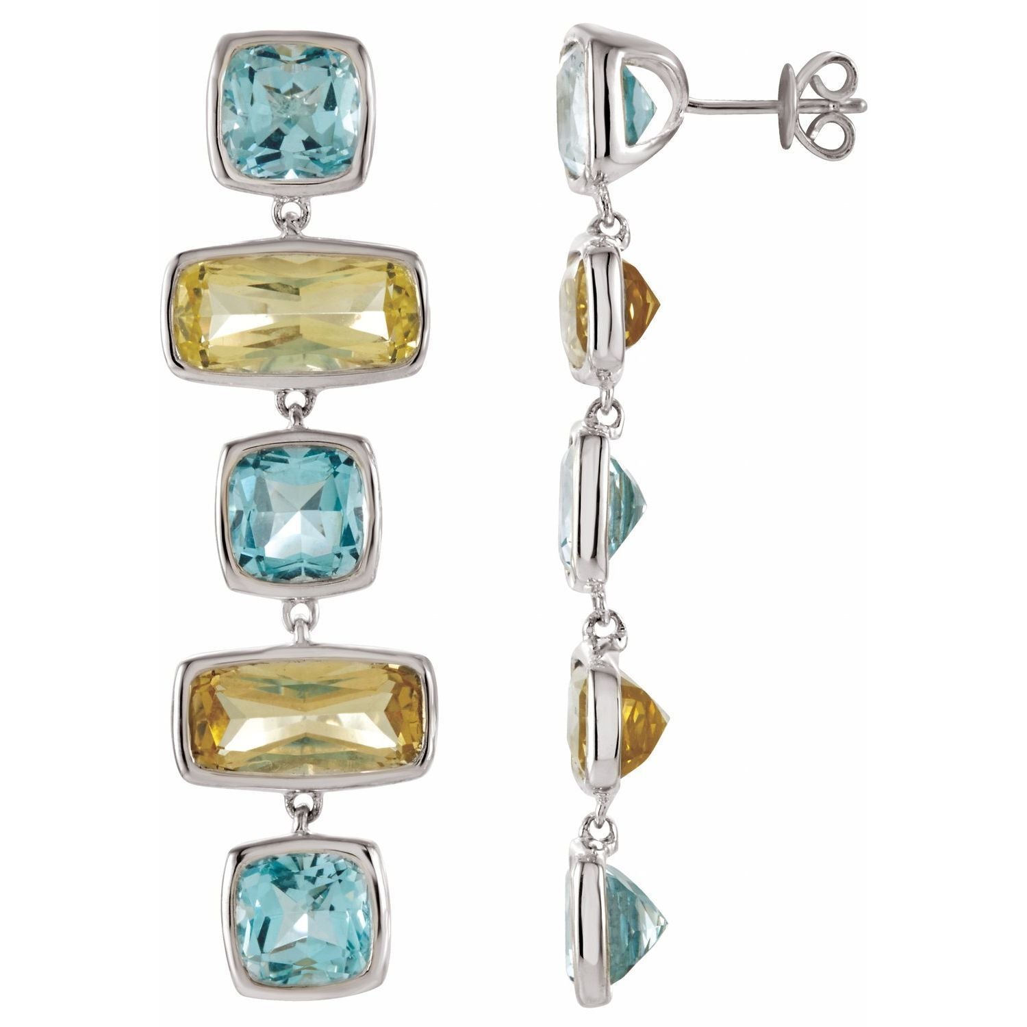 Sterling Silver Natural Sky Blue Topaz and Natural Lime Quartz Stud Earrings