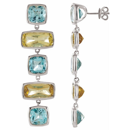 Sterling Silver Natural Sky Blue Topaz and Natural Lime Quartz Stud Earrings